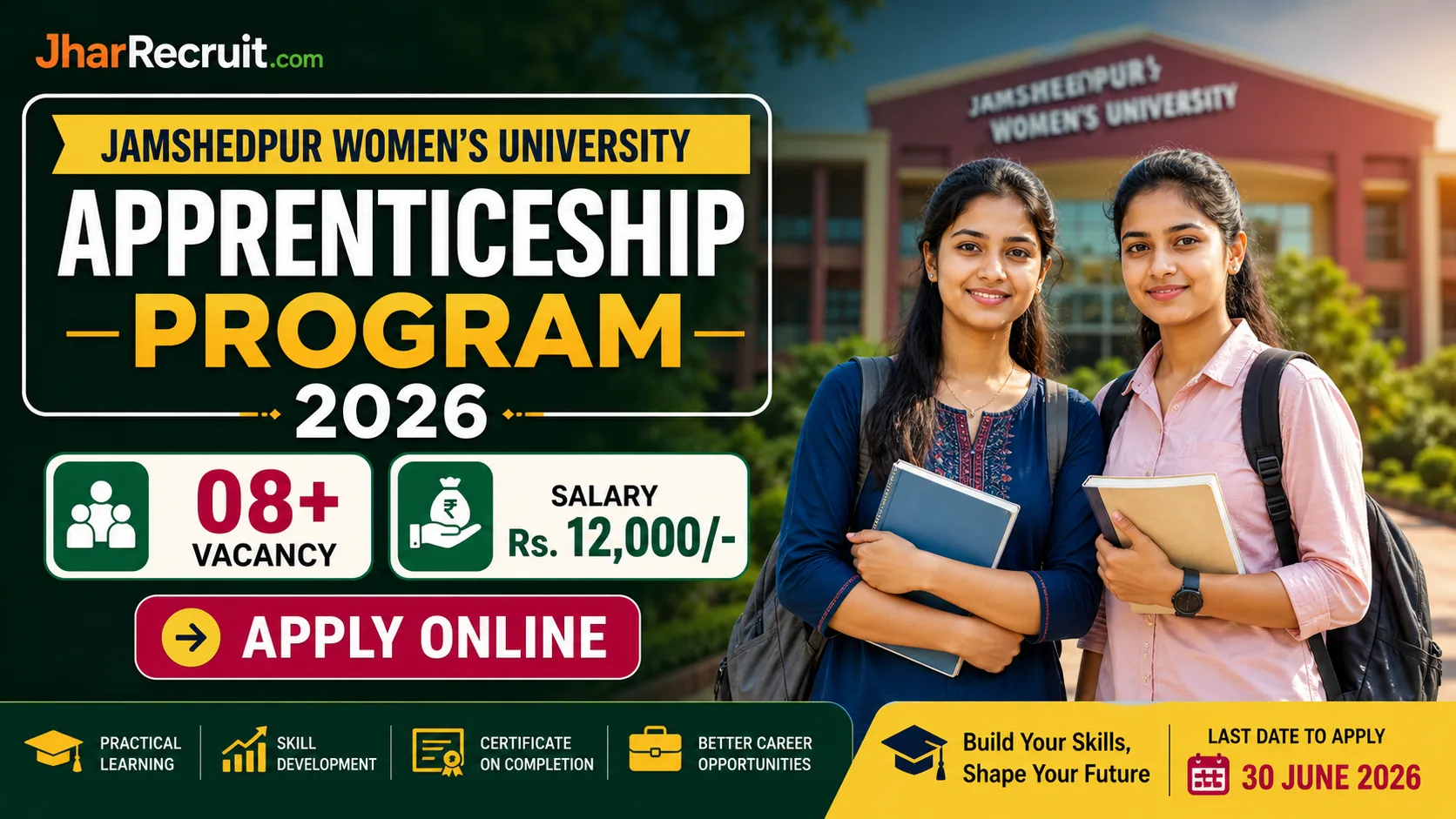 Jamshedpur Women's University Apprenticeships 2026